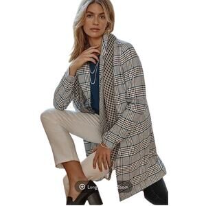 J Jill Plaid Duster Jacket Long Open Front Coat Layering Piece Sz XL